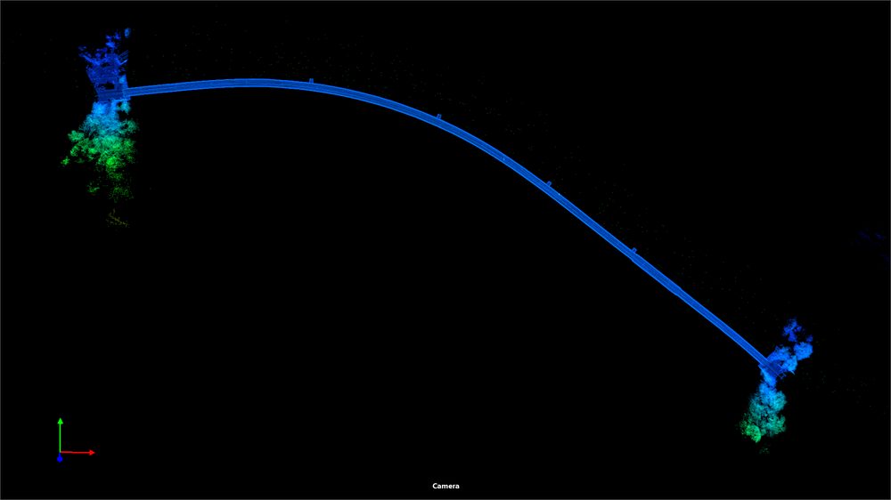 The recorded walking trajectory through a tunnel: a single continuous curved line joining the scanned portal at one end to the scanned portal at the other