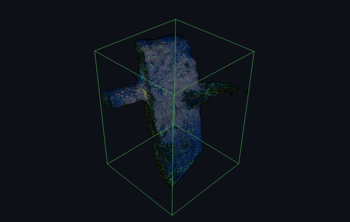 The same surface drawn as a wireframe over the point cloud it was fitted to