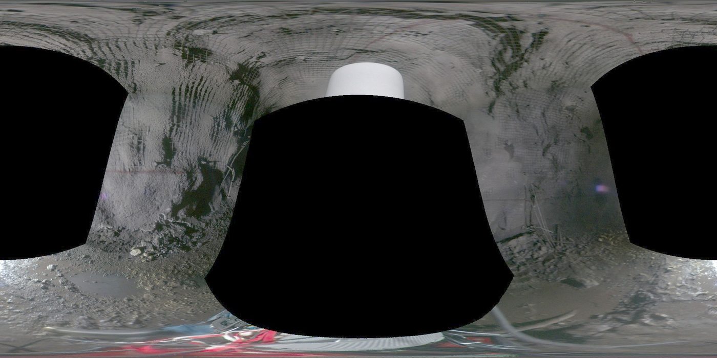 A 360 degree panorama taken at one setup station in the drive, showing the back, both walls and the floor